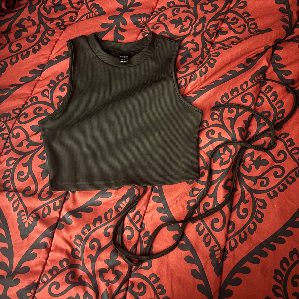 SHEIN Black Ribbed Crop Tank with Side Ties